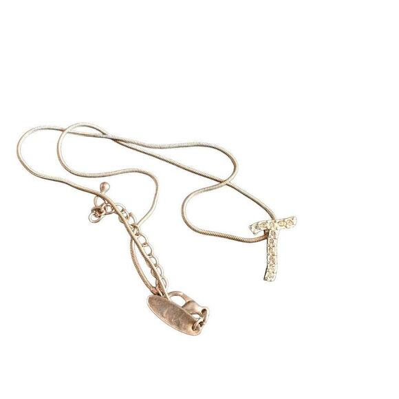 Small Silver Initial T Short Necklace - Picture 2 of 4